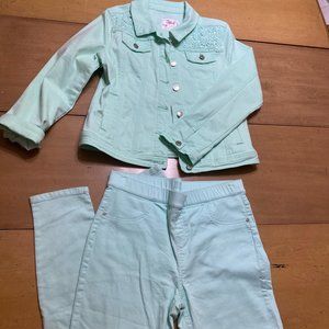 Justice Girl's two piece denim set, pants and jacket.